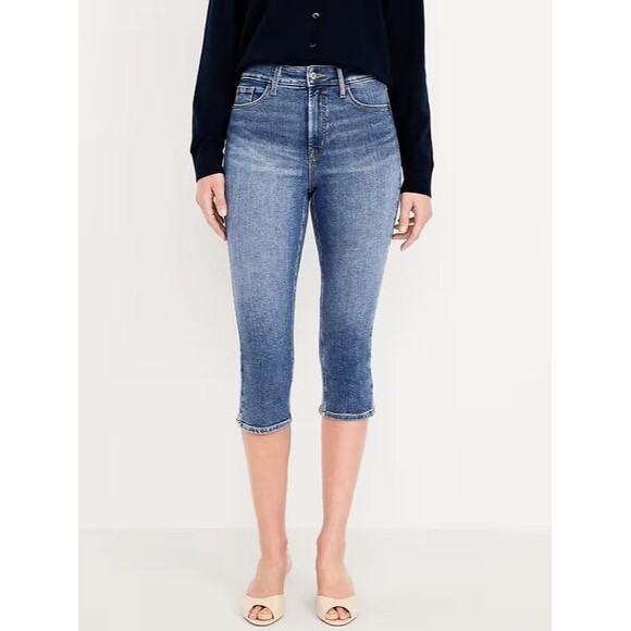 Old Navy Rockstar Slim Capri Jeans Womens 2 Blue Medium Wash Stretch NEW - Picture 1 of 12